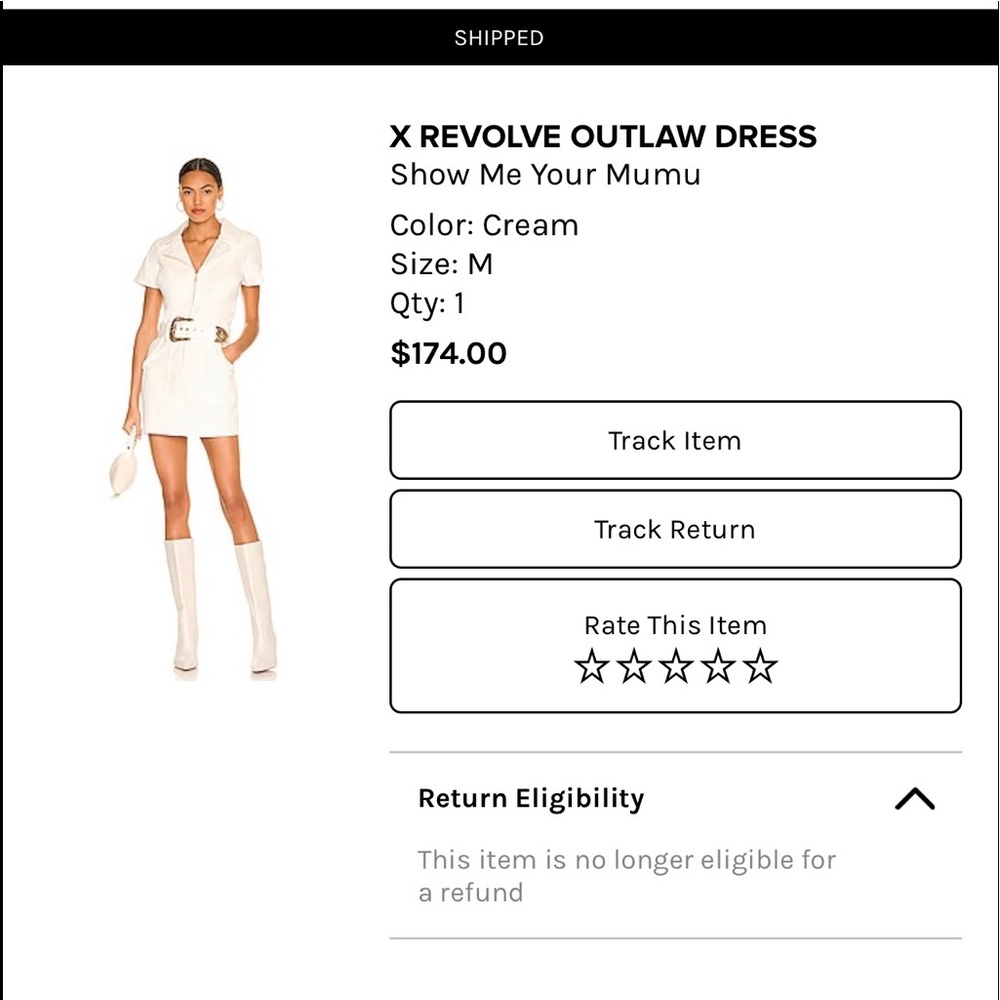 X REVOLVE OUTLAW DRESS
Show Me Your Mumu
Color: Cream white size M